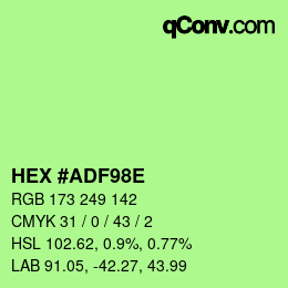 Color code: HEX #ADF98E | qconv.com