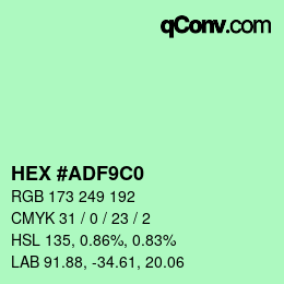Color code: HEX #ADF9C0 | qconv.com