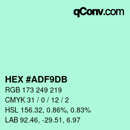 カラーコード: HEX #ADF9DB | qconv.com