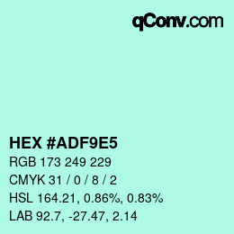 カラーコード: HEX #ADF9E5 | qconv.com
