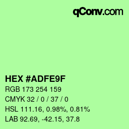 カラーコード: HEX #ADFE9F | qconv.com