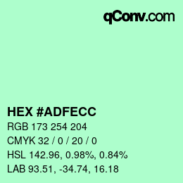 カラーコード: HEX #ADFECC | qconv.com