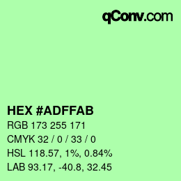 Color code: HEX #ADFFAB | qconv.com