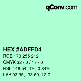 Color code: HEX #ADFFD4 | qconv.com