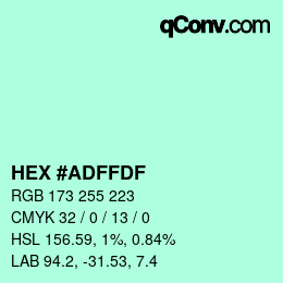 Color code: HEX #ADFFDF | qconv.com