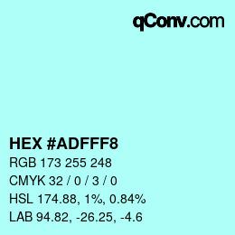 Color code: HEX #ADFFF8 | qconv.com