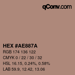 颜色代码: HEX #AE887A | qconv.com
