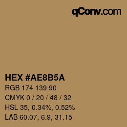 Color code: HEX #AE8B5A | qconv.com