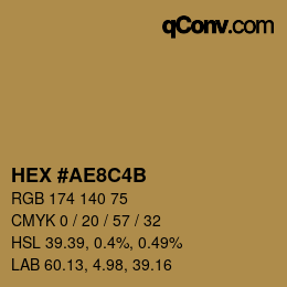 Color code: HEX #AE8C4B | qconv.com