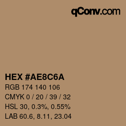 Color code: HEX #AE8C6A | qconv.com