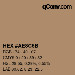 Color code: HEX #AE8C6B | qconv.com