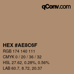 Color code: HEX #AE8C6F | qconv.com