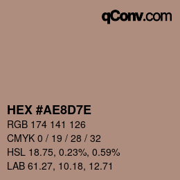 Color code: HEX #AE8D7E | qconv.com