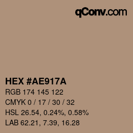 Farbcode: HEX #AE917A | qconv.com