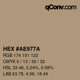 颜色代码: HEX #AE977A | qconv.com