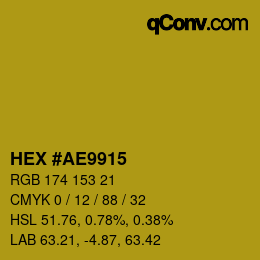 颜色代码: HEX #AE9915 | qconv.com