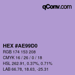 Color code: HEX #AE99D0 | qconv.com
