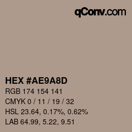 カラーコード: HEX #AE9A8D | qconv.com