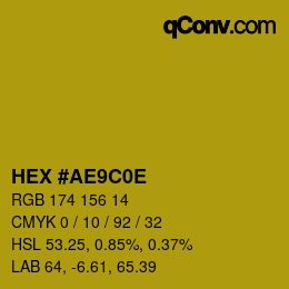 Color code: HEX #AE9C0E | qconv.com
