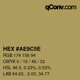 Color code: HEX #AE9C5E | qconv.com