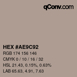 Farbcode: HEX #AE9C92 | qconv.com