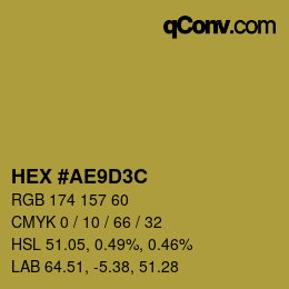 Color code: HEX #AE9D3C | qconv.com