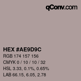 Color code: HEX #AE9D9C | qconv.com