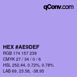 Color code: HEX #AE9DEF | qconv.com