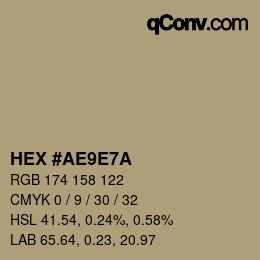 Farbcode: HEX #AE9E7A | qconv.com