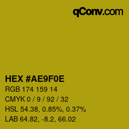 Color code: HEX #AE9F0E | qconv.com