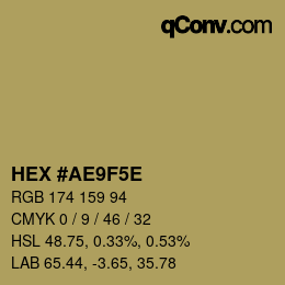 Code couleur: HEX #AE9F5E | qconv.com