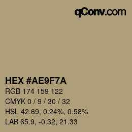 颜色代码: HEX #AE9F7A | qconv.com