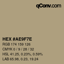 Farbcode: HEX #AE9F7E | qconv.com