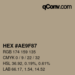 Color code: HEX #AE9F87 | qconv.com