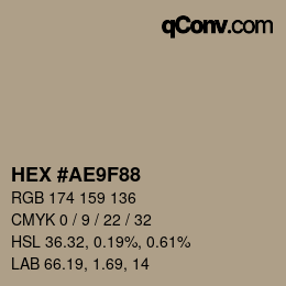 Color code: HEX #AE9F88 | qconv.com