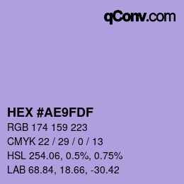 Color code: HEX #AE9FDF | qconv.com
