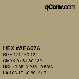 Código de color: HEX #AEA07A | qconv.com