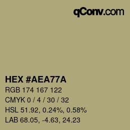 Farbcode: HEX #AEA77A | qconv.com