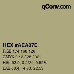 Color code: HEX #AEA87E | qconv.com