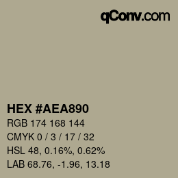 Farbcode: HEX #AEA890 | qconv.com