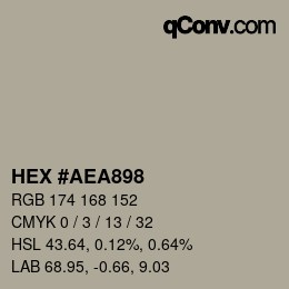 カラーコード: HEX #AEA898 | qconv.com