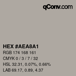 颜色代码: HEX #AEA8A1 | qconv.com