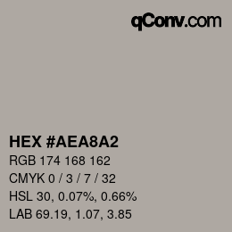 Color code: HEX #AEA8A2 | qconv.com