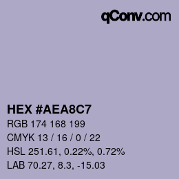 Farbcode: HEX #AEA8C7 | qconv.com