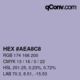 カラーコード: HEX #AEA8C8 | qconv.com