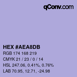 Color code: HEX #AEA8DB | qconv.com
