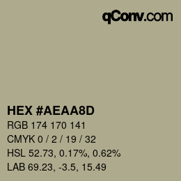 Color code: HEX #AEAA8D | qconv.com