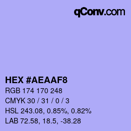 Color code: HEX #AEAAF8 | qconv.com