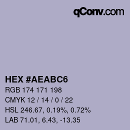 Color code: HEX #AEABC6 | qconv.com