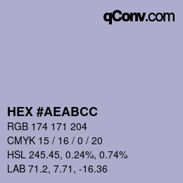 Color code: HEX #AEABCC | qconv.com